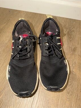 adidas Black Knit Athletic Sneakers with Red Accent